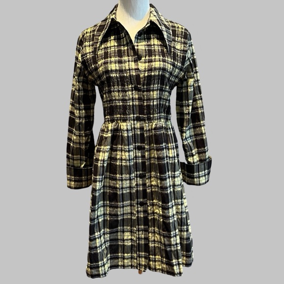 GANNI Checked cotton-ble seersucker mini shirt dress size 38 - Picture 5 of 16